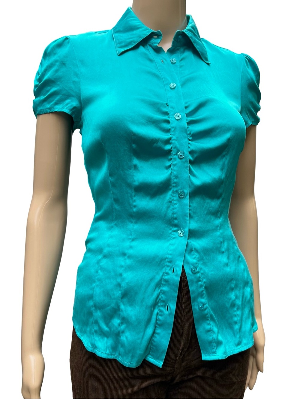 Vintage Silk Le Château Turquoise Ruched Blouse XS